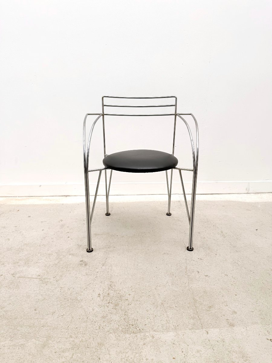 Chaise "Lune d'argent" de Pascal MOURGUE pour FERMOB en chrome et skai, France 1980  -photo-4