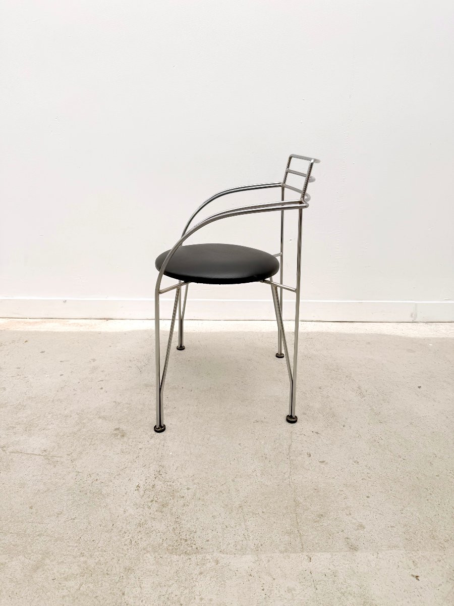Chaise "Lune d'argent" de Pascal MOURGUE pour FERMOB en chrome et skai, France 1980  -photo-1