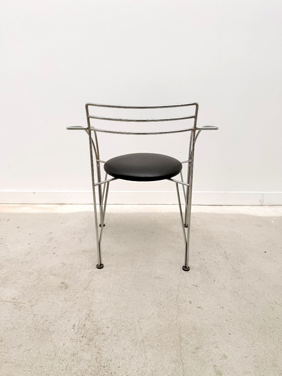 Chaise "Lune d'argent" de Pascal MOURGUE pour FERMOB en chrome et skai, France 1980  -photo-2
