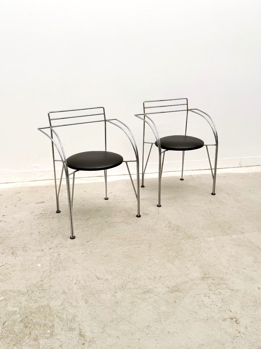 Chaise "Lune d'argent" de Pascal MOURGUE pour FERMOB en chrome et skai, France 1980  -photo-3