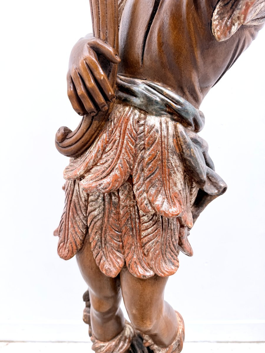 Lampadaire porte torchère "Nubien" en bois sculpté doré, Venise 1970  -photo-4
