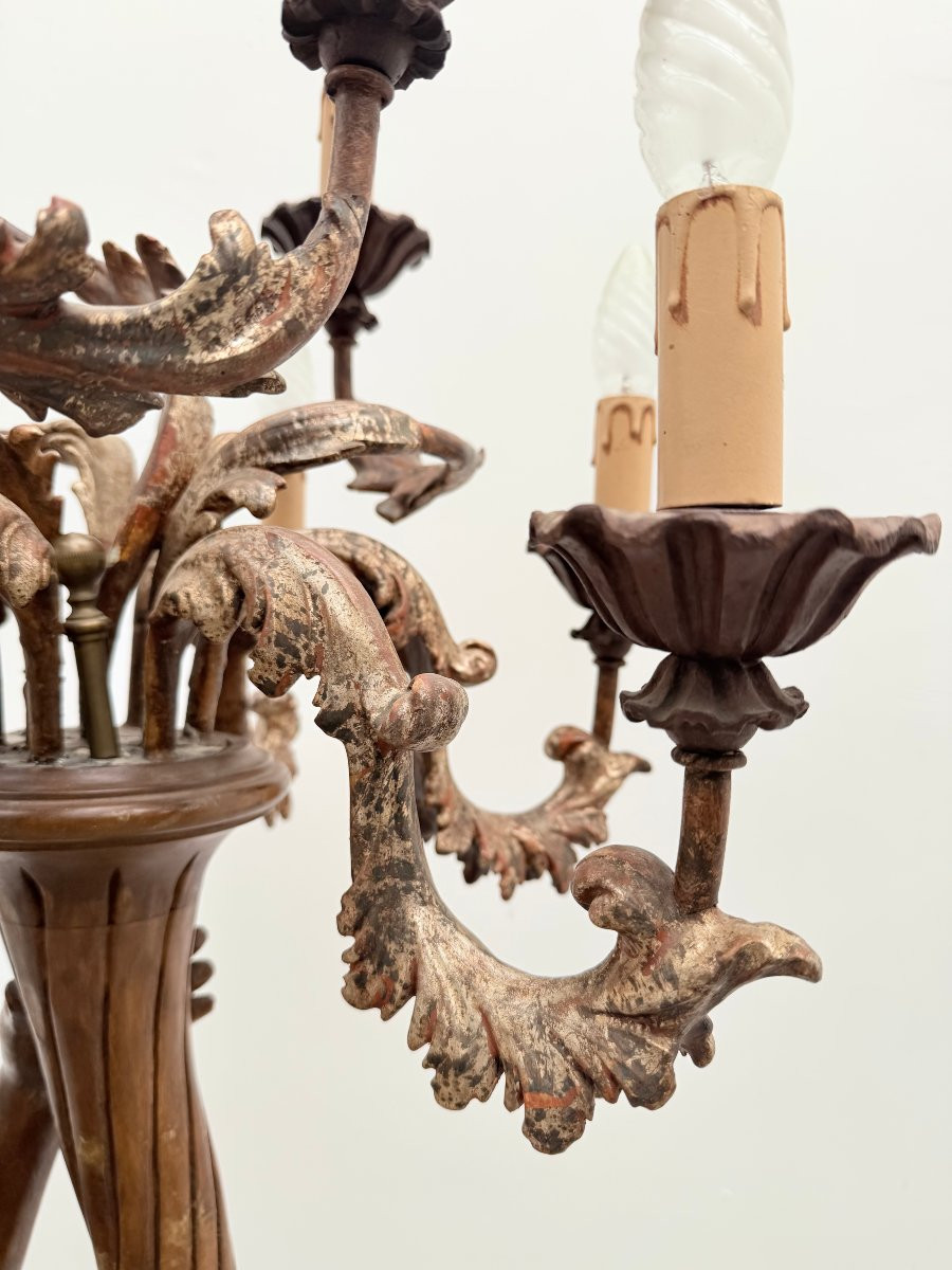 Lampadaire porte torchère "Nubien" en bois sculpté doré, Venise 1970  -photo-5
