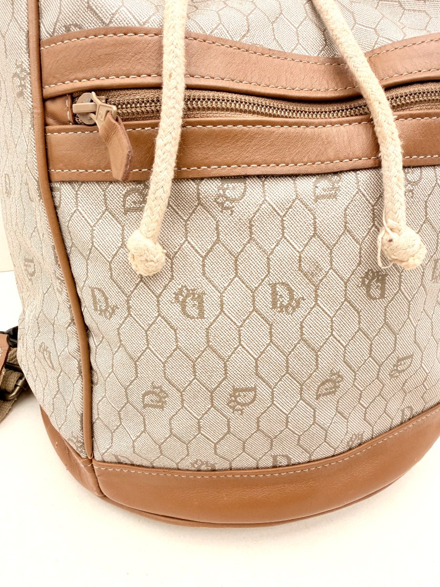 Vintage Christian Dior Backpack In Leather And Printed Canvas, France Circa 1980-photo-2