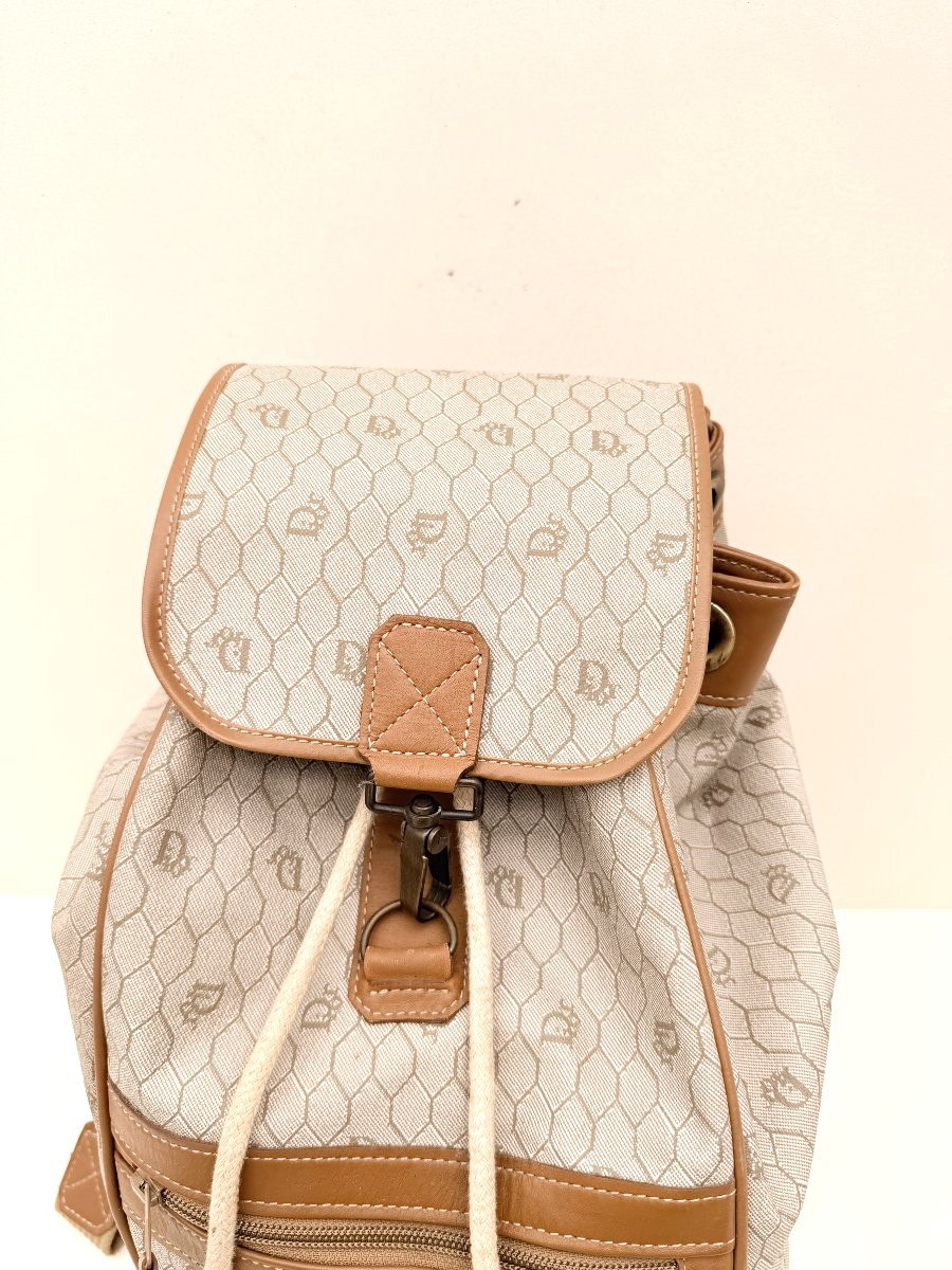 Vintage Christian Dior Backpack In Leather And Printed Canvas, France Circa 1980-photo-4