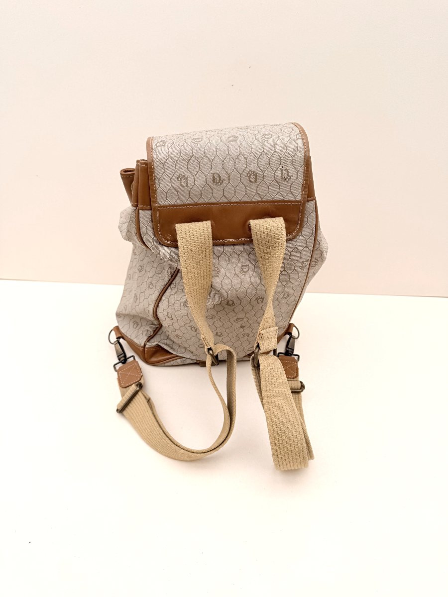 Vintage Christian Dior Backpack In Leather And Printed Canvas, France Circa 1980-photo-1