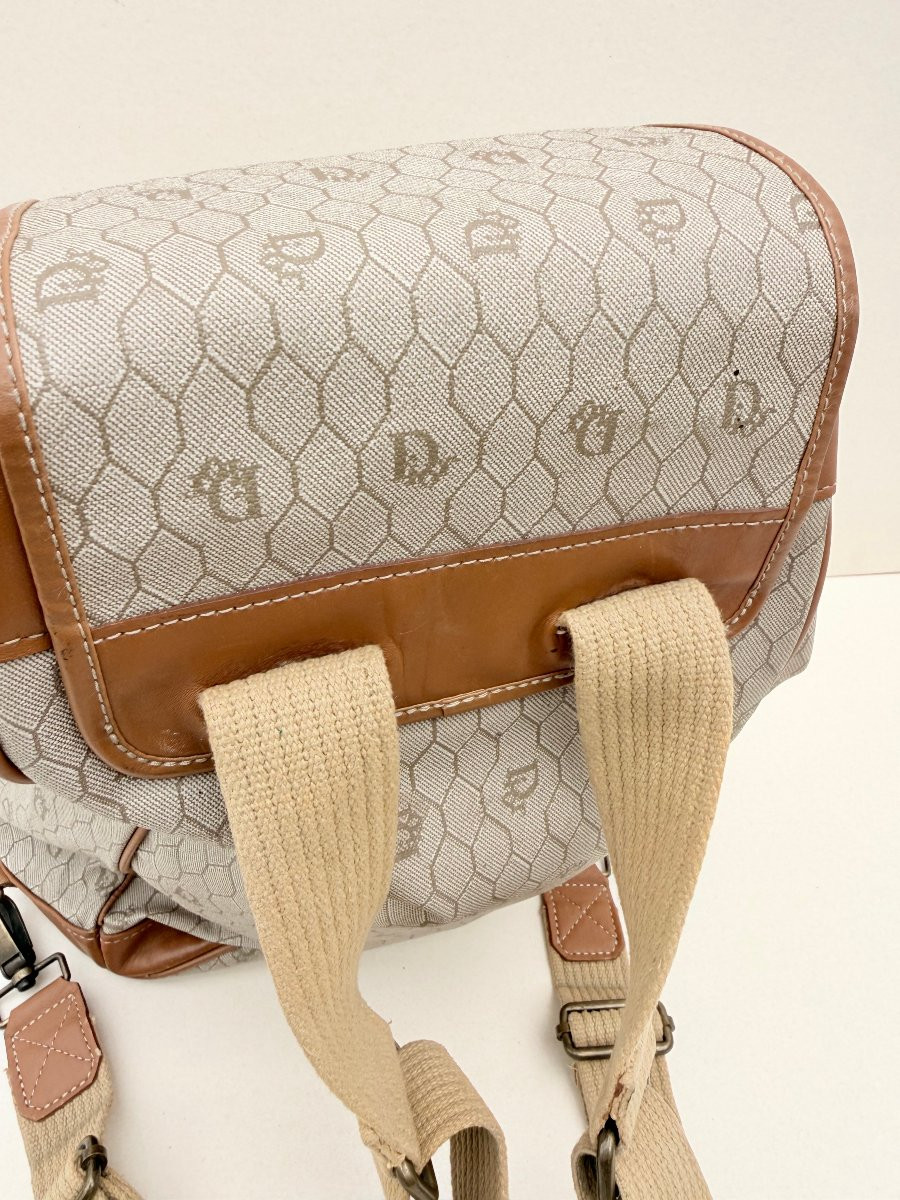Vintage Christian Dior Backpack In Leather And Printed Canvas, France Circa 1980-photo-2