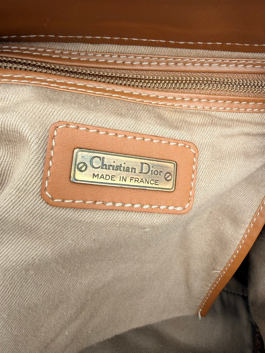 Vintage Christian Dior Backpack In Leather And Printed Canvas, France Circa 1980-photo-5