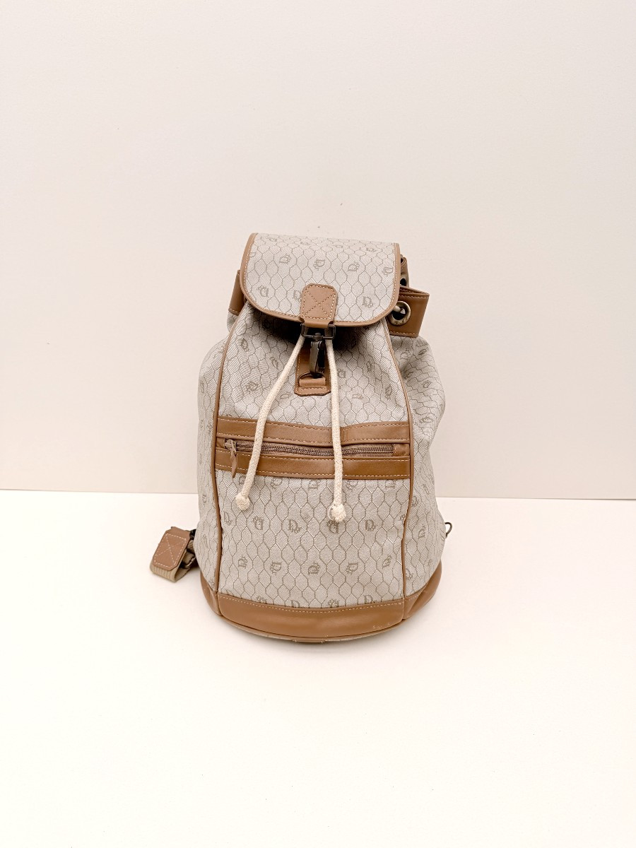 Vintage Christian Dior Backpack In Leather And Printed Canvas, France Circa 1980