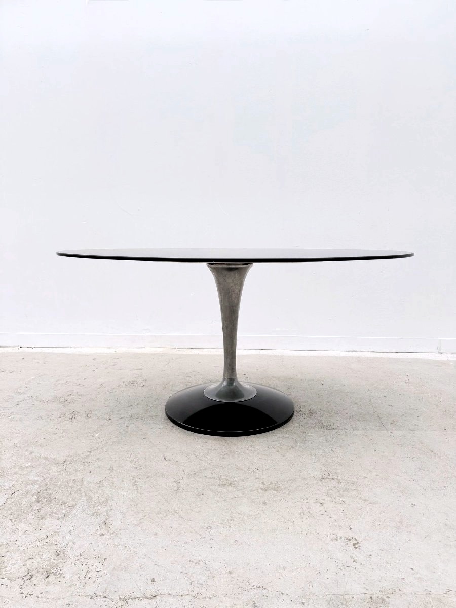 Oval Tulip Table By Chromcraft In Plexiglas, Smoked Glass And Aluminium, Usa 1970-photo-2