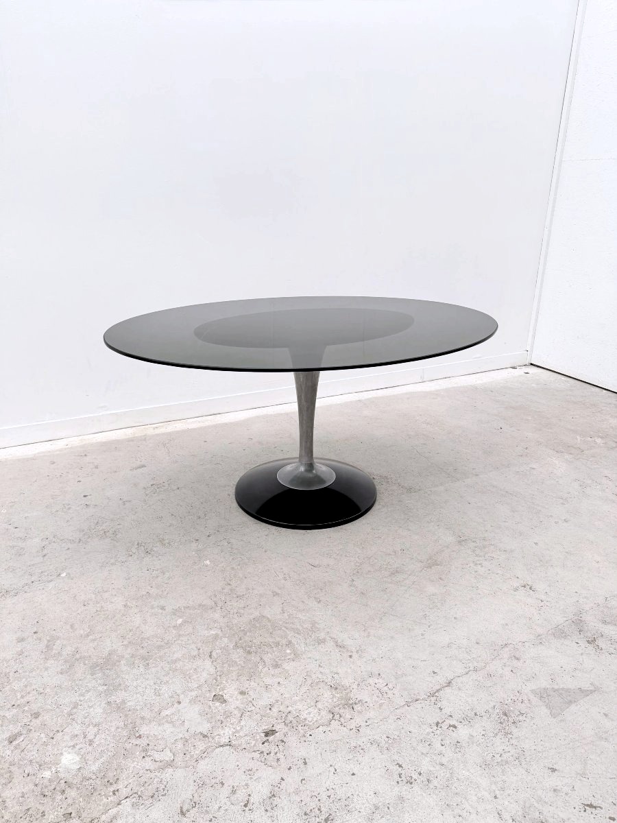 Oval Tulip Table By Chromcraft In Plexiglas, Smoked Glass And Aluminium, Usa 1970-photo-2