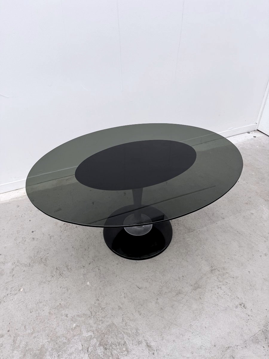 Oval Tulip Table By Chromcraft In Plexiglas, Smoked Glass And Aluminium, Usa 1970-photo-3