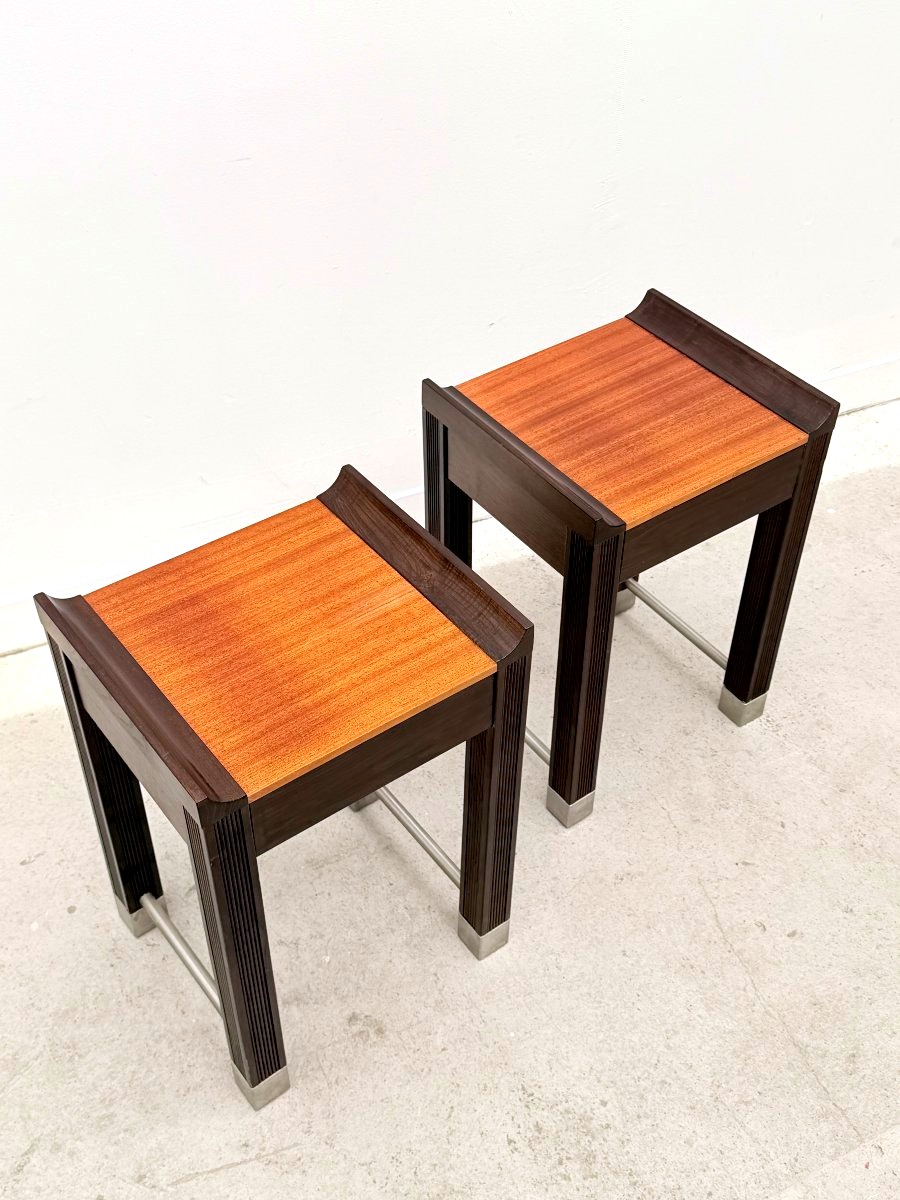 Paire de tables de chevet en acajou et chêne teinté, France 1980  -photo-2