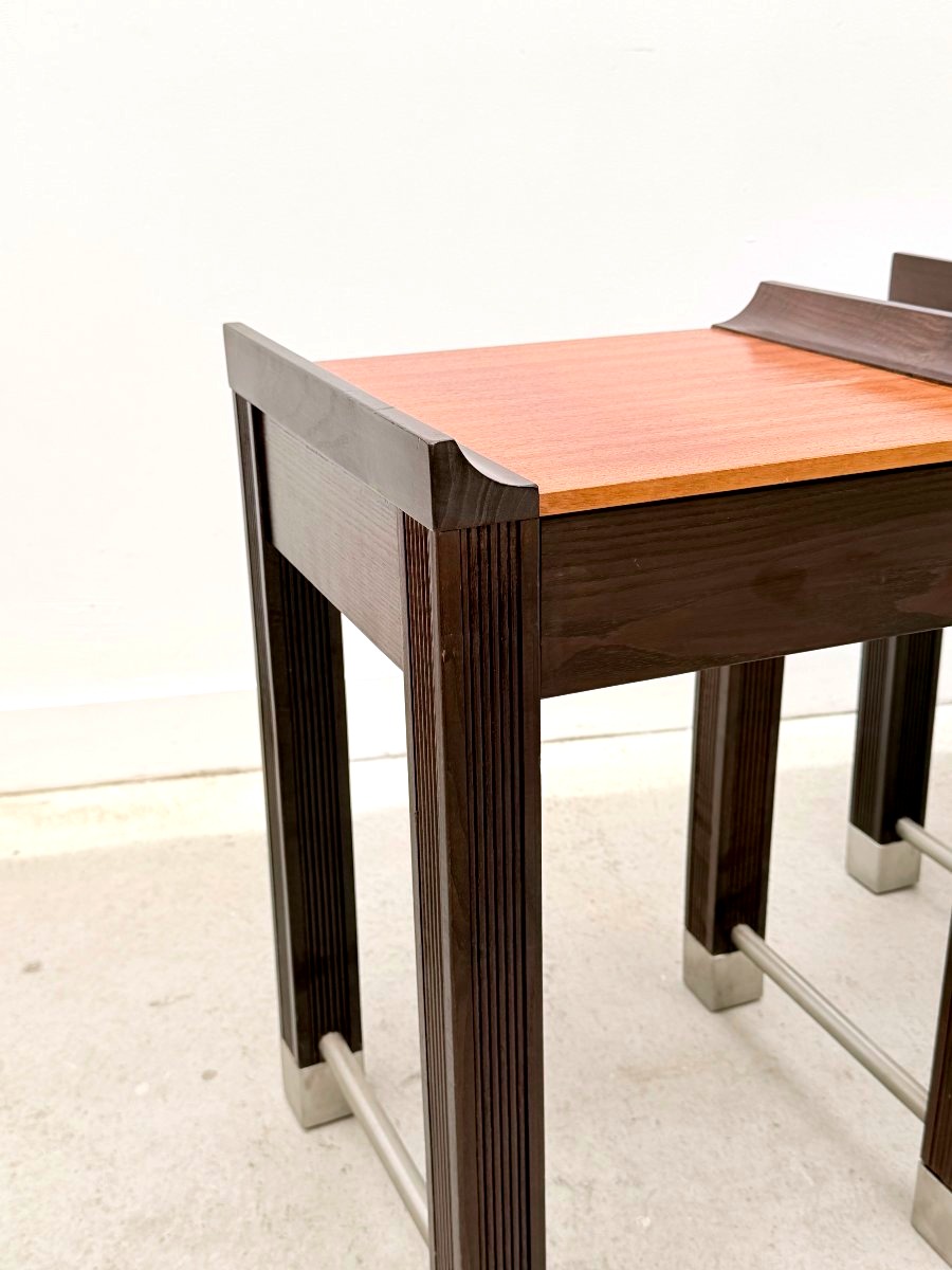 Paire de tables de chevet en acajou et chêne teinté, France 1980  -photo-3