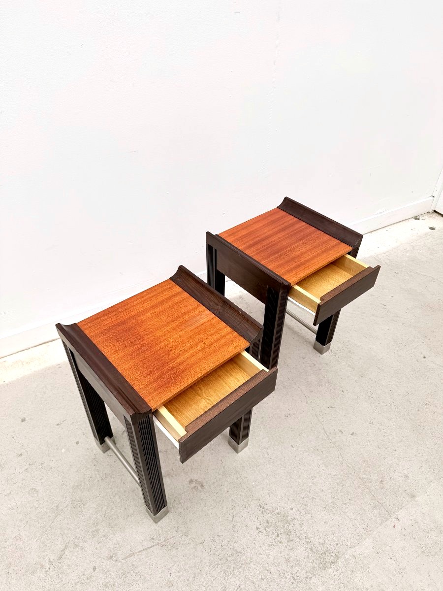 Paire de tables de chevet en acajou et chêne teinté, France 1980  -photo-4
