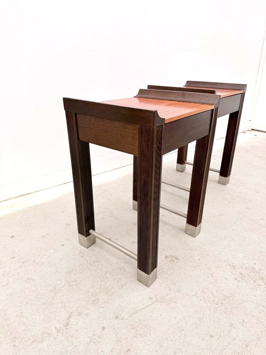 Paire de tables de chevet en acajou et chêne teinté, France 1980  -photo-3