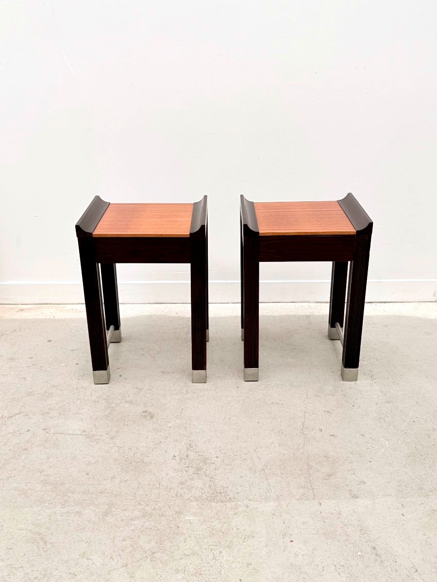 Paire de tables de chevet en acajou et chêne teinté, France 1980  -photo-5