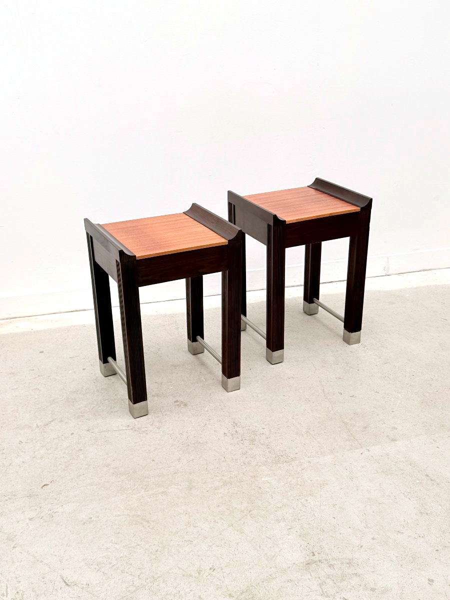 Paire de tables de chevet en acajou et chêne teinté, France 1980  