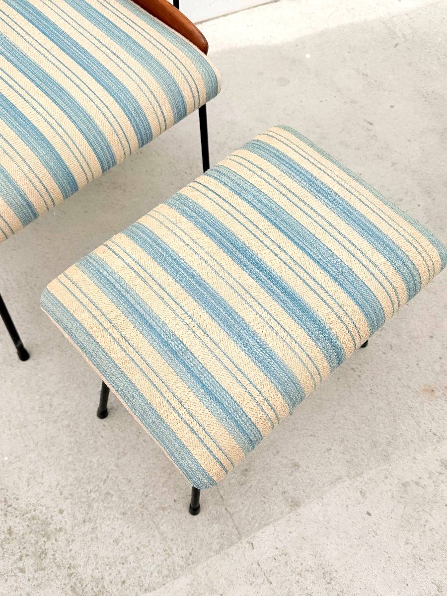 Fauteuil et son ottoman en bois et métal, Italie 1950  -photo-2