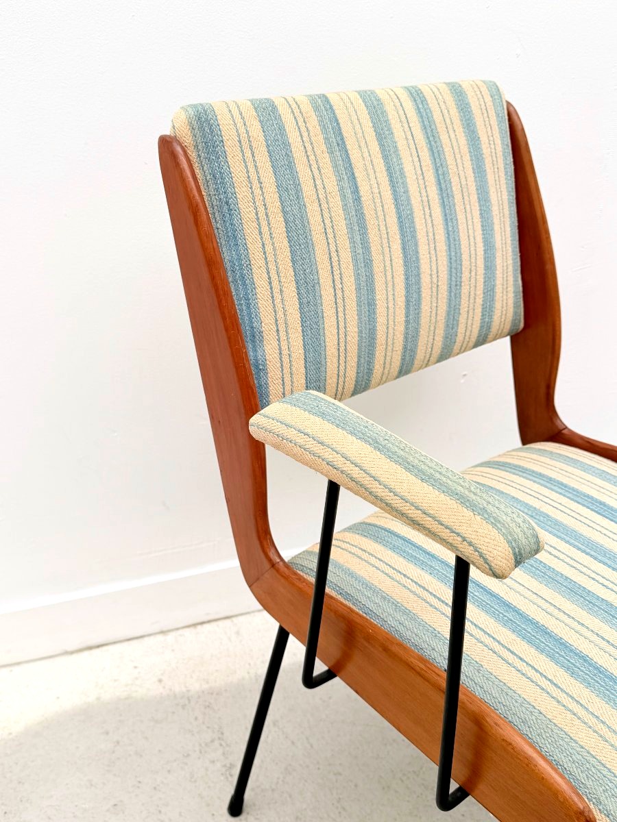 Fauteuil et son ottoman en bois et métal, Italie 1950  -photo-3