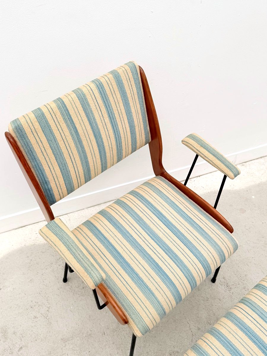 Fauteuil et son ottoman en bois et métal, Italie 1950  -photo-4