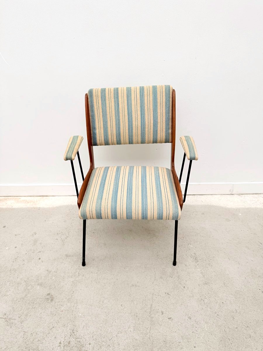 Fauteuil et son ottoman en bois et métal, Italie 1950  -photo-2