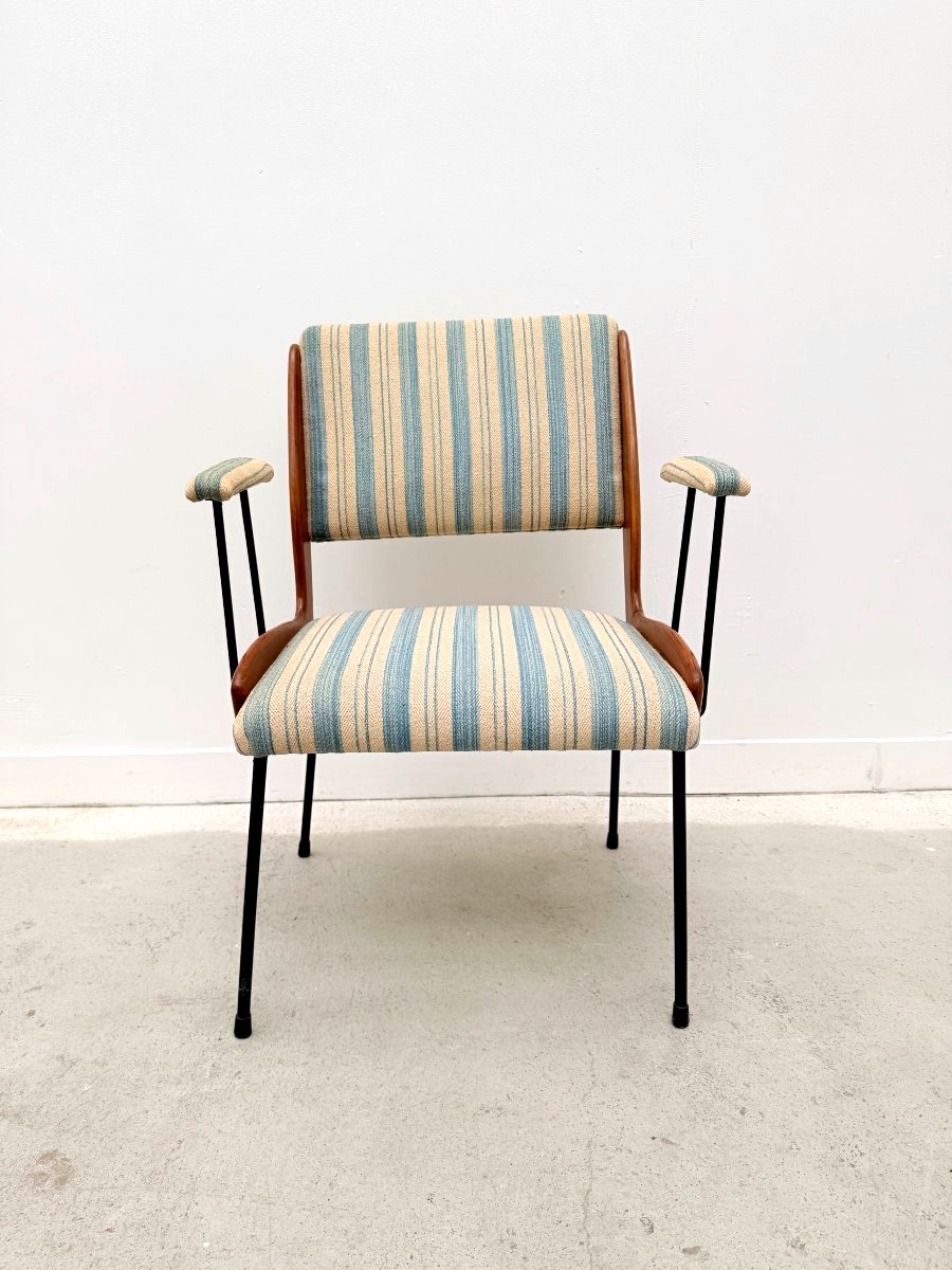 Fauteuil et son ottoman en bois et métal, Italie 1950  -photo-3
