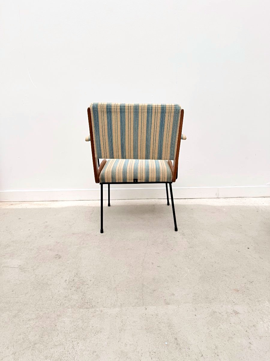 Fauteuil et son ottoman en bois et métal, Italie 1950  -photo-5