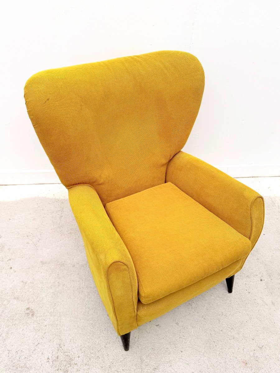 Fauteuil en velours et bois, Italie 1960  -photo-2