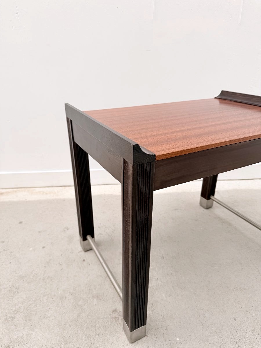 Table d'appoint en acajou et chêne teinté, France 1980  -photo-3