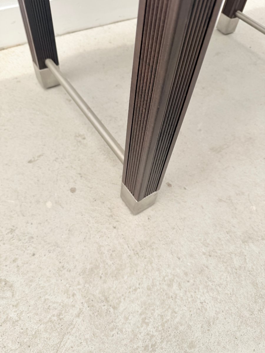 Table d'appoint en acajou et chêne teinté, France 1980  -photo-2