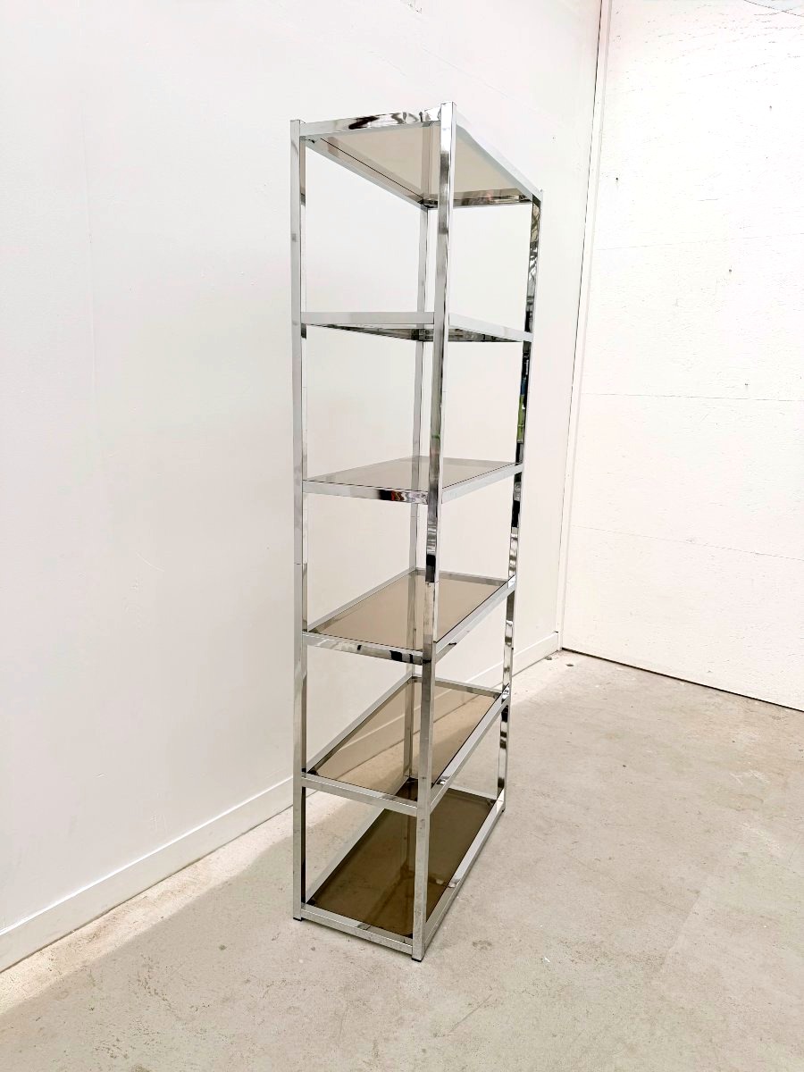 Chrome And Smoked Glass Shelf, France, 1970  -photo-2