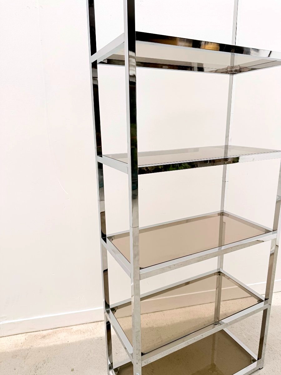 Chrome And Smoked Glass Shelf, France, 1970  -photo-3