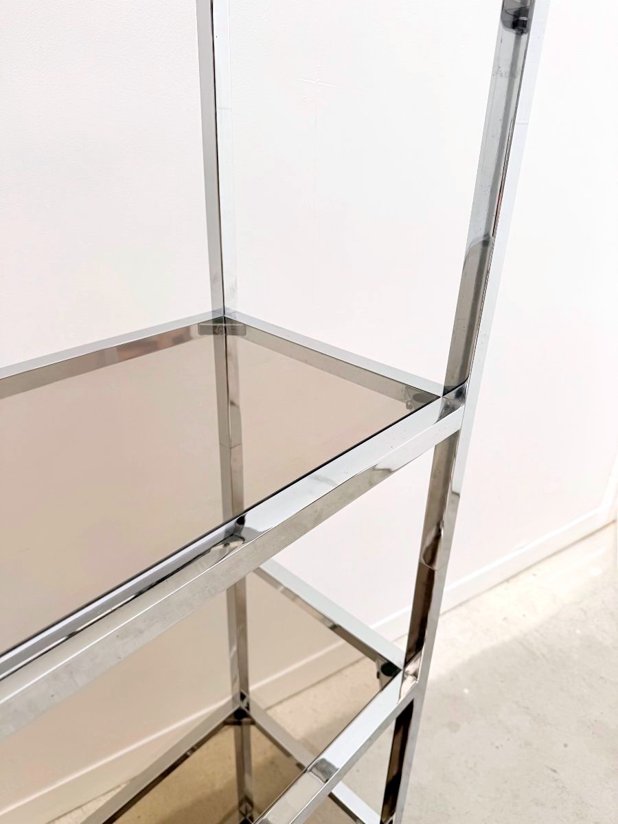 Chrome And Smoked Glass Shelf, France, 1970  -photo-4