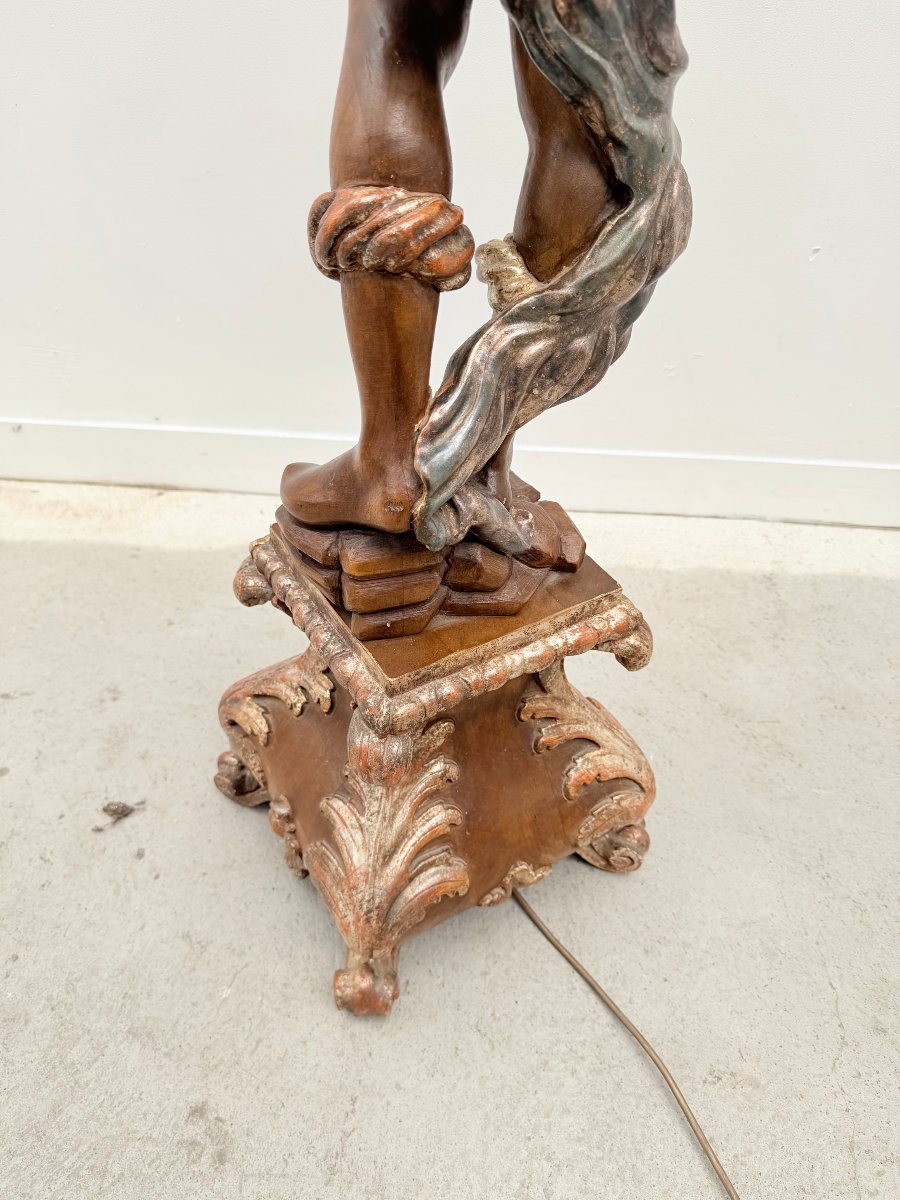  Gilded Carved Wooden Floor Lamp, Venice, 1970  -photo-4