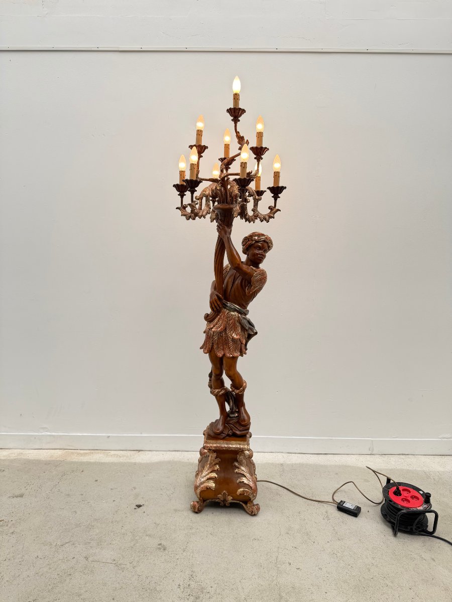  Gilded Carved Wooden Floor Lamp, Venice, 1970  -photo-6