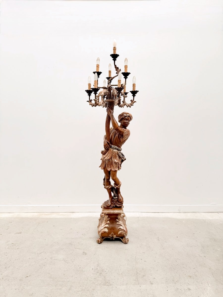  Gilded Carved Wooden Floor Lamp, Venice, 1970  