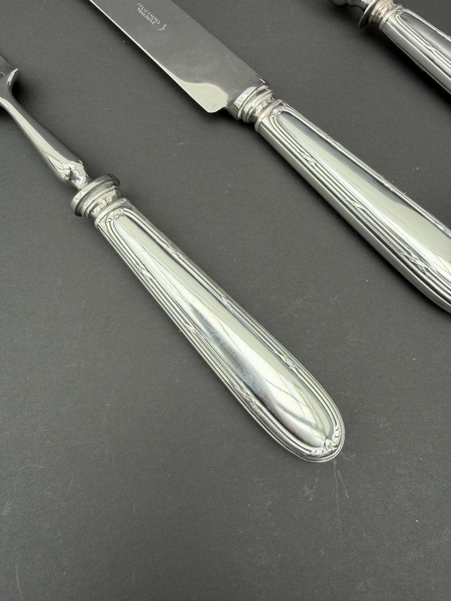 Felix Freres Leg Of Lamb Serving Set In Silver-plated Metal With A Stainless Steel Blade, France, 1950 -photo-2