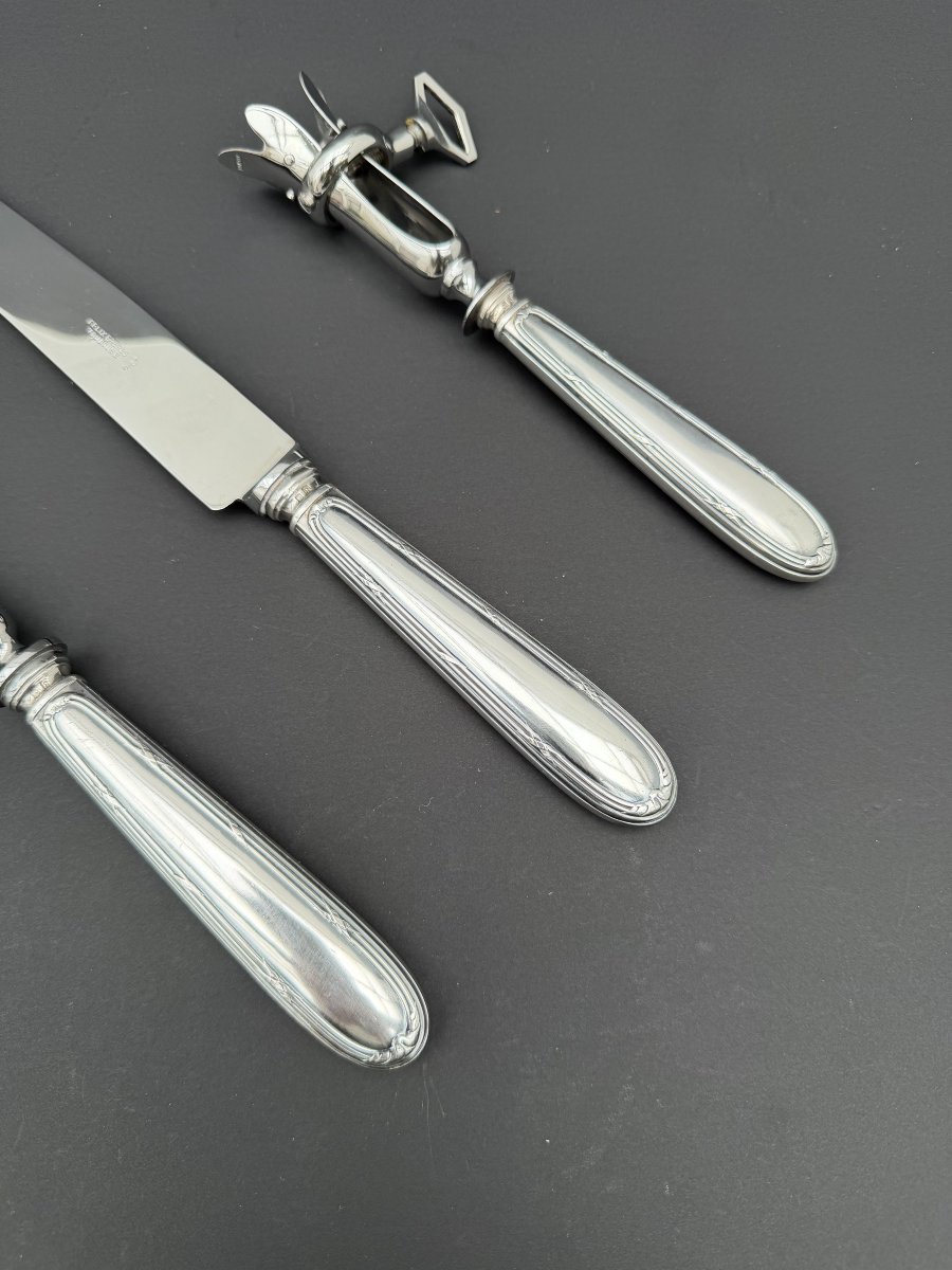 Felix Freres Leg Of Lamb Serving Set In Silver-plated Metal With A Stainless Steel Blade, France, 1950 -photo-4