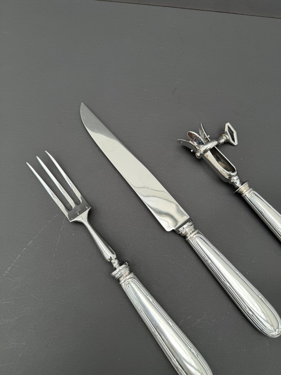 Felix Freres Leg Of Lamb Serving Set In Silver-plated Metal With A Stainless Steel Blade, France, 1950 -photo-1