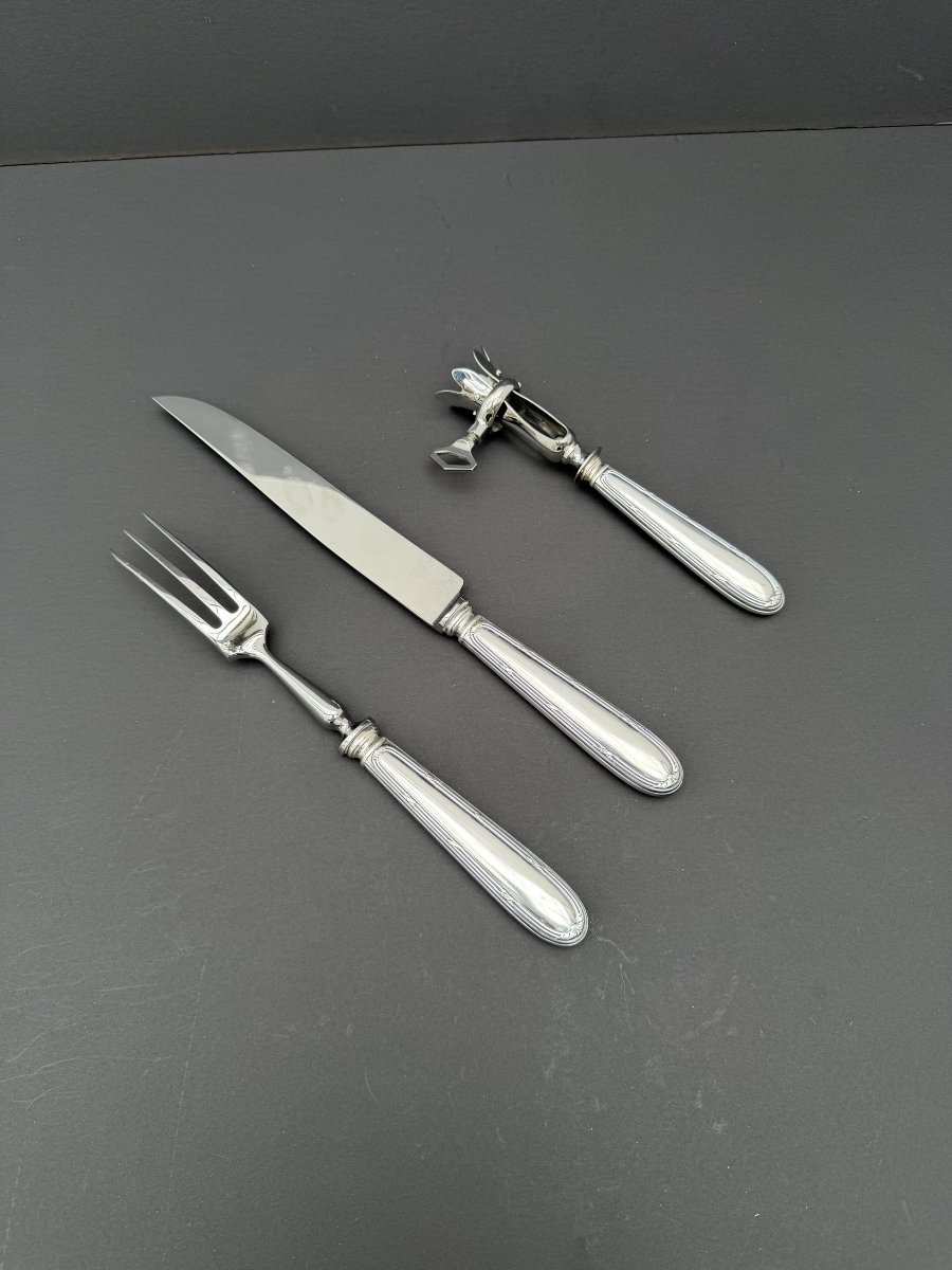 Felix Freres Leg Of Lamb Serving Set In Silver-plated Metal With A Stainless Steel Blade, France, 1950 -photo-2