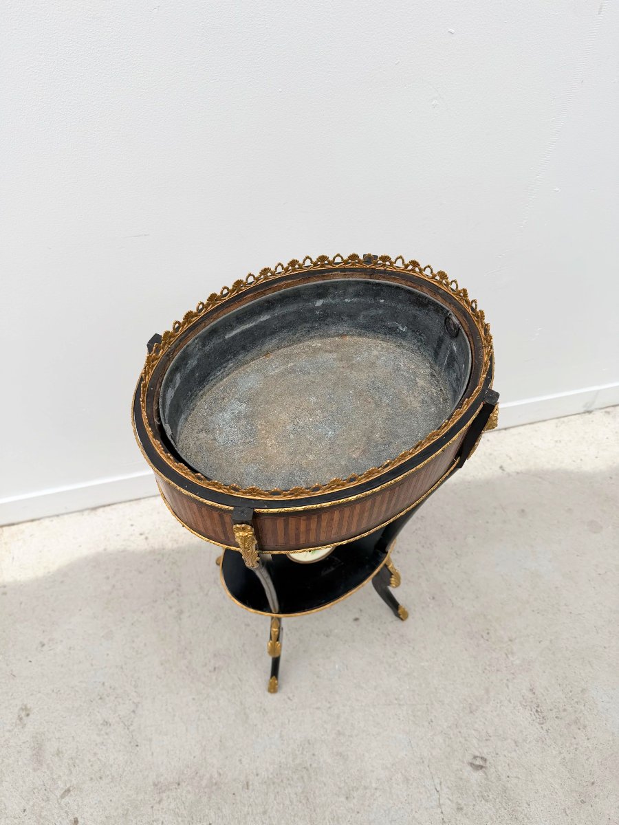 Jardinière Napoleon III en marqueterie et bronze, 19 eme-photo-4