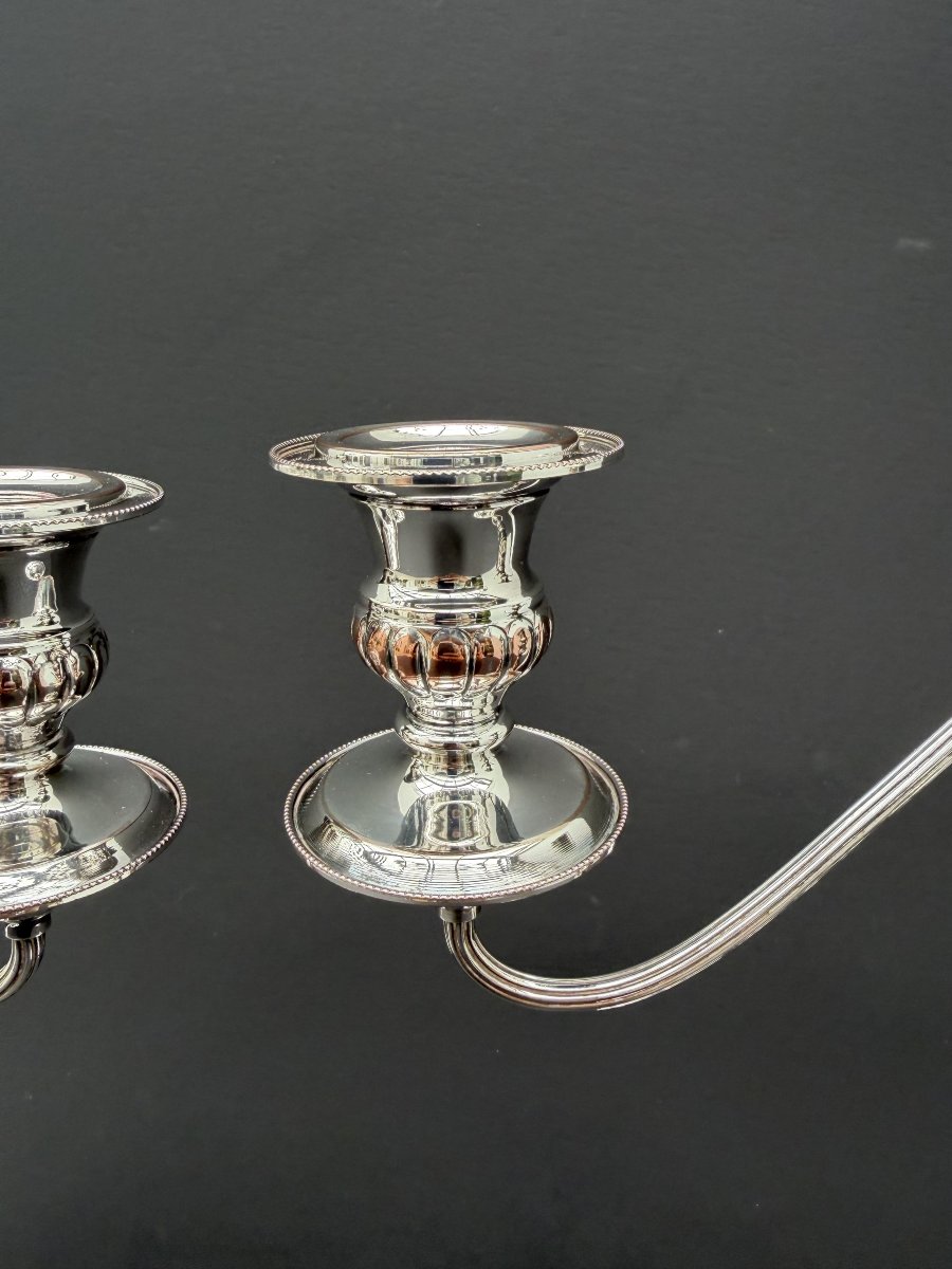 Pair Of E.p. On Copper Candelabras In Silver-plated Metal, England, 1950  -photo-2