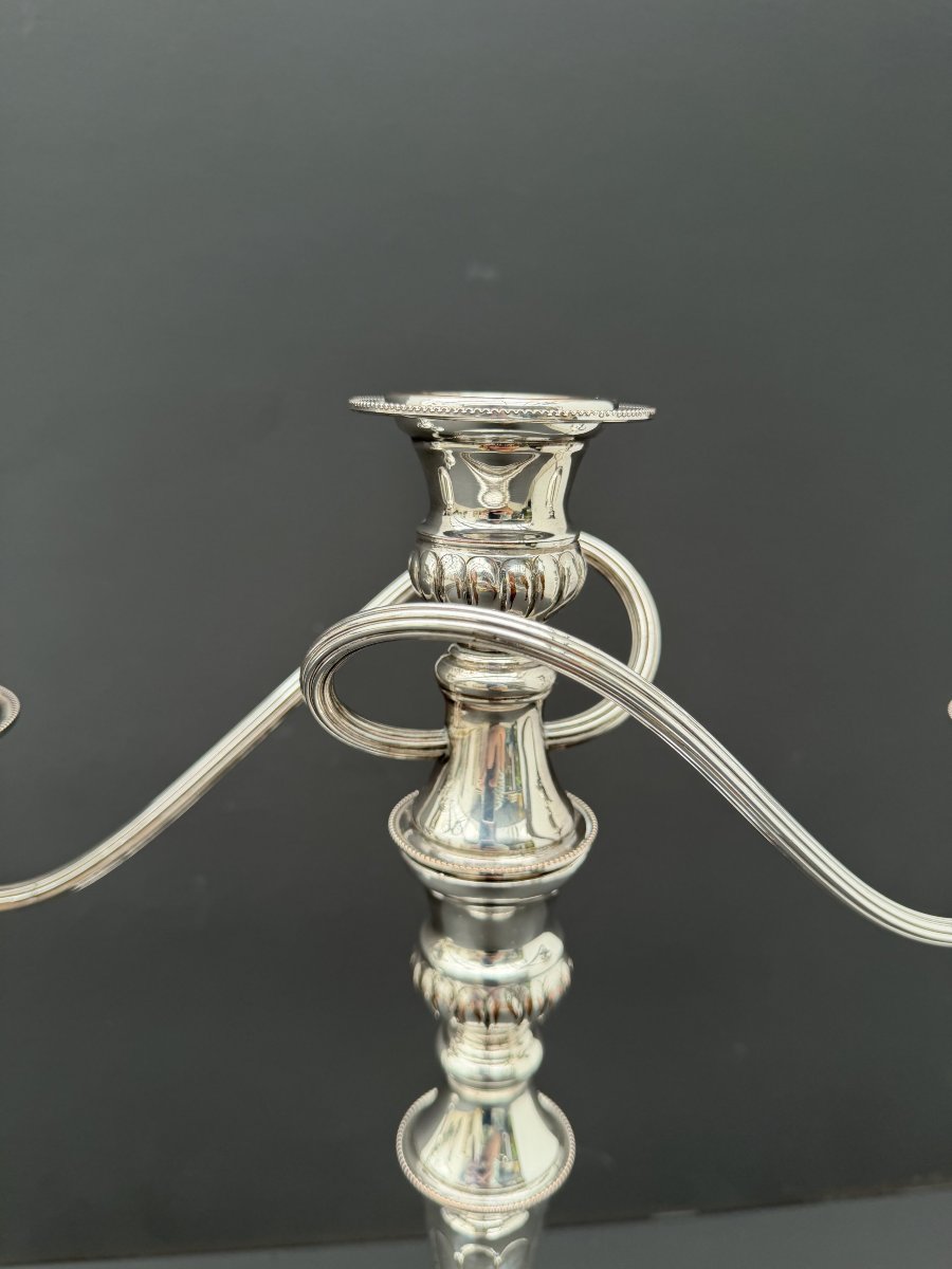 Pair Of E.p. On Copper Candelabras In Silver-plated Metal, England, 1950  -photo-3