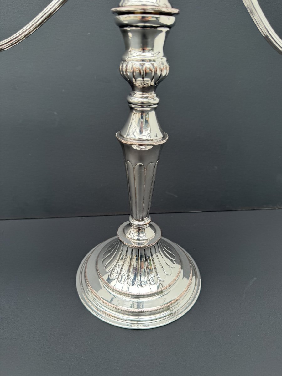 Pair Of E.p. On Copper Candelabras In Silver-plated Metal, England, 1950  -photo-4