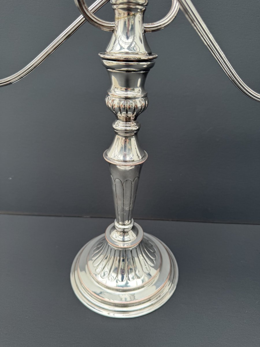 Pair Of E.p. On Copper Candelabras In Silver-plated Metal, England, 1950  -photo-1