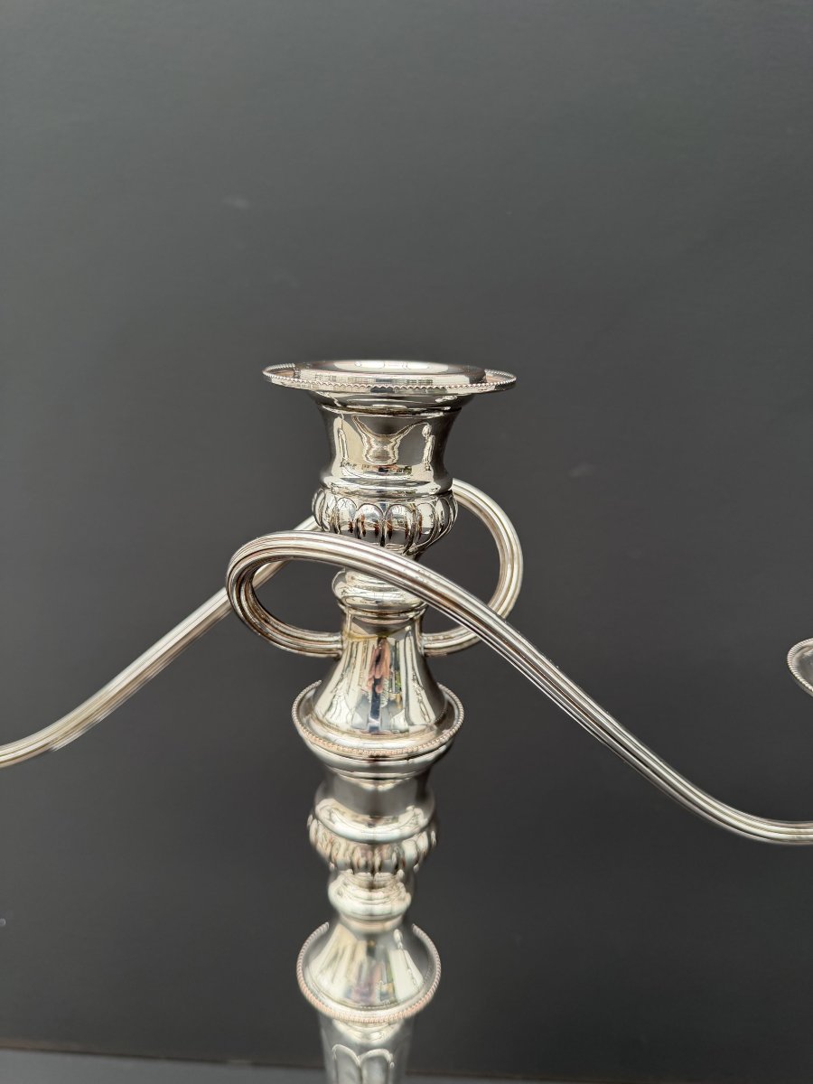 Pair Of E.p. On Copper Candelabras In Silver-plated Metal, England, 1950  -photo-2