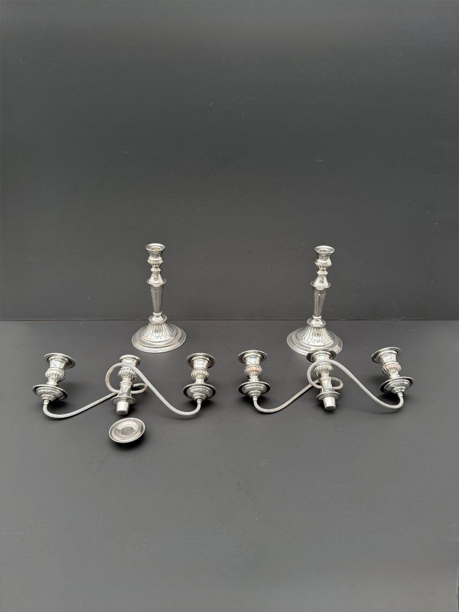 Pair Of E.p. On Copper Candelabras In Silver-plated Metal, England, 1950  -photo-3