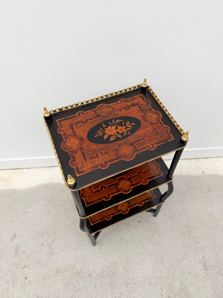 Napoleon III-style Side Table In Marquetry And Bronze, France, 19th Century  -photo-3