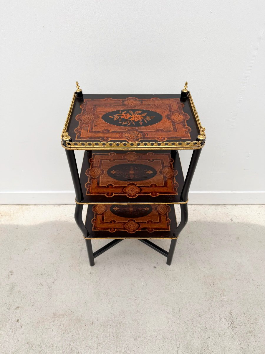 Napoleon III-style Side Table In Marquetry And Bronze, France, 19th Century  -photo-5