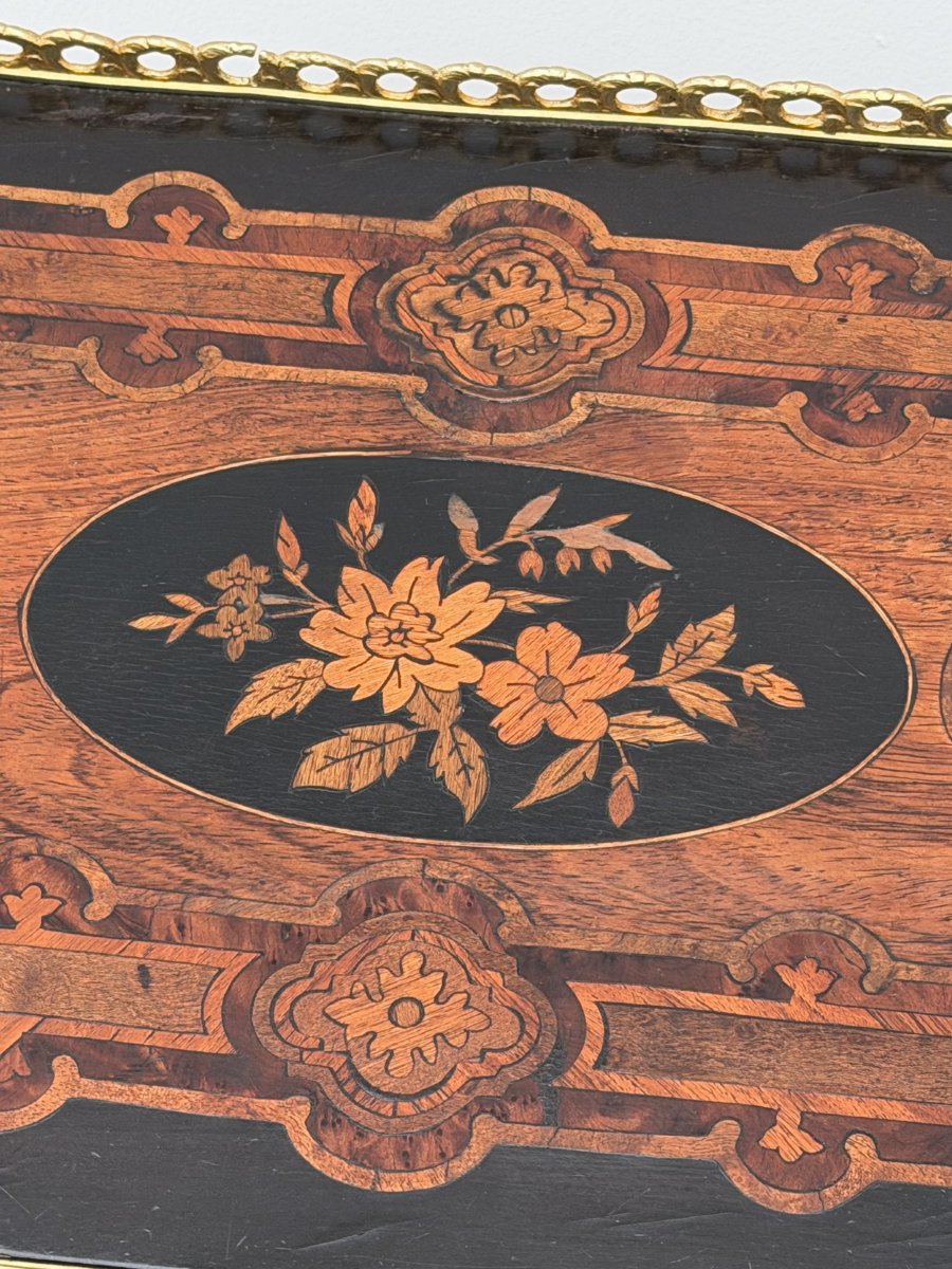 Napoleon III-style Side Table In Marquetry And Bronze, France, 19th Century  -photo-7